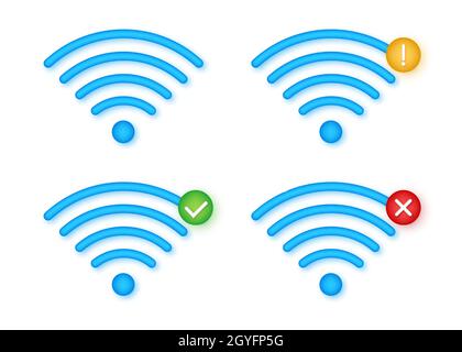 Wireless-Symbol eingestellt. Kein WiFi. Verschiedene Stufen des Wi-Fi-Signals. Vektorgrafik. Stock Vektor