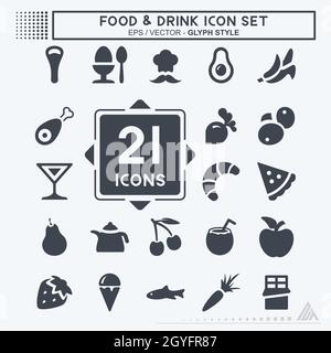 Icon Set Food & Drink - Glyph Style - einfache Illustration, editierbarer Strich, Design Template Vektor, gut für Drucke, Poster, Ankündigungen, ankündigen Stock Vektor