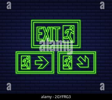 Notausgangsschild. Schutzsymbol. Feuer-Neon-Symbol Stock Vektor