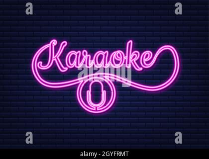 Das Mikrofonsymbol. Abstraktes Banner mit Karaoke. Feier. Karaoke Party Banner Layout. Neon-Symbol Stock Vektor