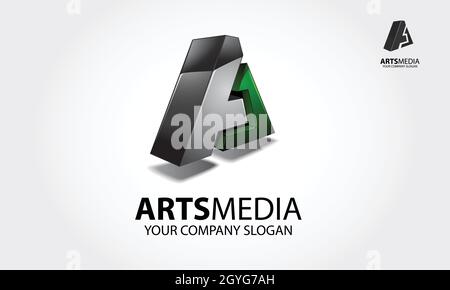 Art Media Vector Logo. Dieser Buchstabe Eines oder es ist ein anfängliches Logo, es ist ein 3 D Vektor-Logo mit glänzenden Effekt, versuchen, ein Medium, Studio zu symbolisieren. Etc. Stock Vektor