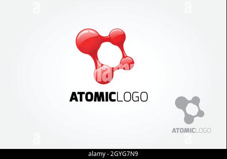 Atomic Logo Template.die Basis dieses Logos ist ein abstraktes Logo, aber wir können ein Atom, Verbindung, Netz, Quadrat, Punkt, Oder molekularbiologisch. Stock Vektor
