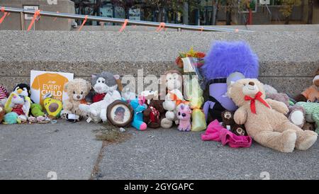 Gedenkstätte für indigene Kinder von Wohnheiden, die am ersten nationalen Tag für Wahrheit und Versöhnung in Kanada ihr Leben verloren haben und Überlebende Stockfoto