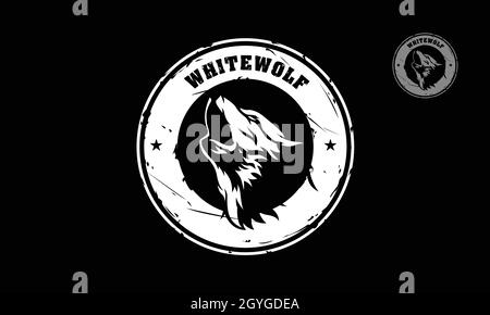 White Wolf Vektor Logo Illustration. Silhouette von Wolf auf schwarzem Hintergrund. Stock Vektor
