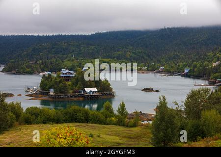 DIE HALIBUT COVE in KACHEMAK BAY ist mit einer 1-stündigen Bootsfahrt von HOMER, ALASKA, aus zu erreichen. Stockfoto