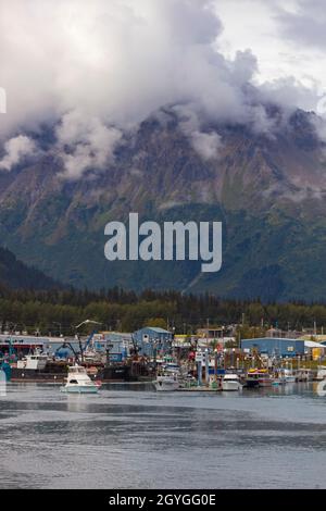 SEWARD HARBOUR ist die Heimat von Fischerbooten, Yachten und einem olympischen Schwimmer - ALASKA Stockfoto