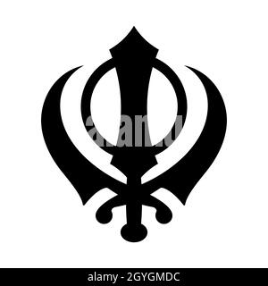 Khanda-Symbol. Religiöses Symbol des Sikhismus. Vektorgrafik. Schwarzes Khanda-Symbol Stock Vektor