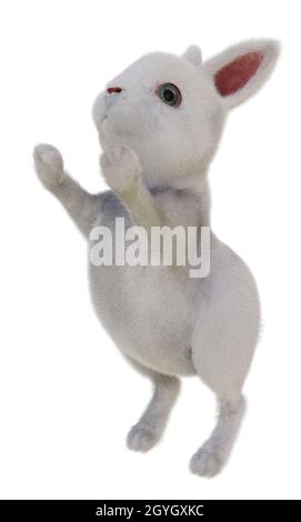 Niedliche flauschige weiße Hase, Kaninchen, 3d-Illustration. Stockfoto