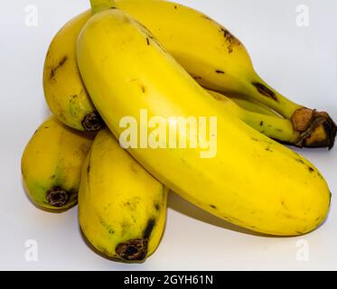 Reife Bananen. Isoliert auf weißem Hintergrund, Tropical fruit.noise Effekt Stockfoto