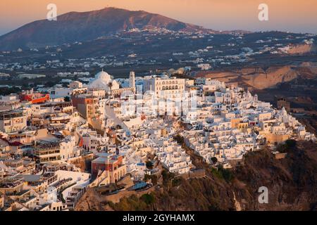 Thira, Panorama, Abendstimmung, Santorini, kykladen, Griechenland, Europa Stockfoto