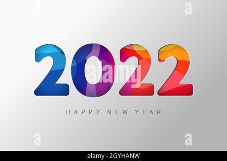 2022 Neujahr Banner, Zahlen Papier geschnitten bunt. Kreatives glückliches neues Jahr Design, Vektor Buntglas Ziffern Typografie für Grußkarte oder Urlaub Stock Vektor