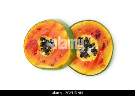 Leckere gegrillte Papaya isoliert auf weißem Hintergrund. Stockfoto