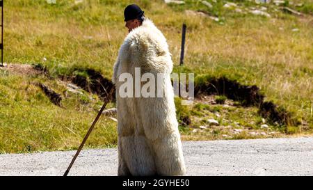 Rumänischer Hirte in den karpaten Stockfoto