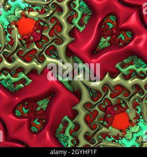 Abstraktes 3d volumetrisches Figurmuster. Rote, grüne und orange Farben Stockfoto