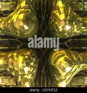 abstrakter 3D-Hintergrund in goldener farbe. Fraktales Muster. 3d-Illustration. Stockfoto