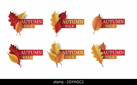Herbstverkauf Konzept mit Herbstblättern und Kürbissen Vektor Illustration. Stock Vektor
