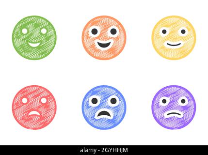 Satz positiver und negativer Emoticons in Scribble, Style Vector Clip Art Stock Vektor