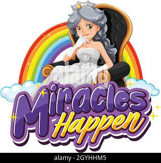 Wunder geschieht Schrift Typografie mit einer schönen Prinzessin Charakter Illustration Stock Vektor