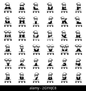 Set von niedlichen Weihnachtsfiguren in Form von Buchstaben und Zahlen, personalisierte Monogramme für Weihnachten oder Neujahr Grüße. Stock Vektor