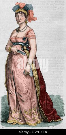 Maria Luisa von Parma (1751-1819). Königin Gemahlin von Spanien (1788-1808). Ehefrau von Karl IV. Hochformat. Gravur. Spätere Färbung. Historia General de España von Pater Mariana. Madrid, 1853. Stockfoto