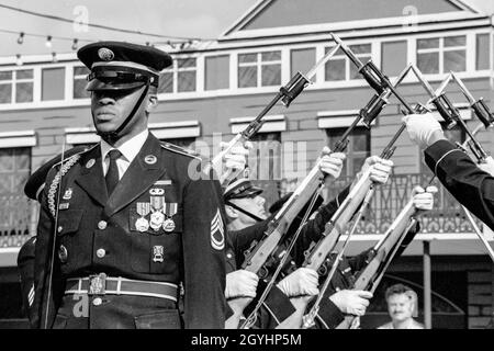 Die amerikanische Armee zeigt ihr Team auf dem Deutsch-Amerikanischen Volksfest in Berlin 1989 Stockfoto