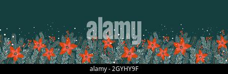 Niedlicher handgezeichneter Weihnachtskranz mit Text in deutscher Sprache 'Frohe Weihnachten und ein glückliches neues Jahr', ideal für Banner, Karten, Tapeten - Vektor de Stock Vektor