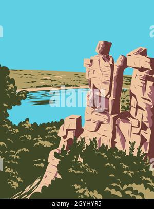 Devils Doorway im Devil's Lake State Park in Baraboo Wisconsin WPA Poster Art Stockfoto