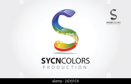 Vorlage Für Das Sycn Color Production Logo. Kreatives 3D abstraktes Vektor-Logo-Design mit glänzendem Effekt. Dieses Objekt sieht aus wie der Buchstabe S. Stock Vektor