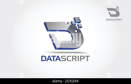Datenskript-Vektor-Logo-Vorlage. Vector Basic dieses Logos ist Buchstabe von D oder es ist ein anfängliches Logo, es ist ein 3D-Glanzeffekt und eine hohe Technologie. Stock Vektor