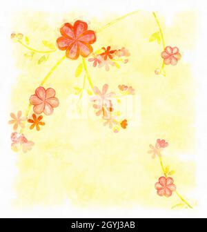 Aquarell rosa Blüten auf gelbem Hintergrund Stockfoto