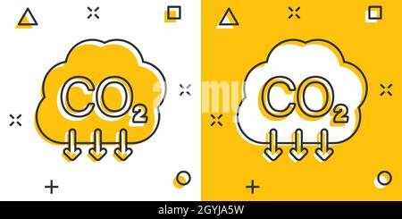 CO2-Ikone im Comic-Stil. Emission Cartoon Vektor Illustration auf weißem isolierten Hintergrund. Geschäftskonzept zur Reduzierung von Spritzern. Stock Vektor