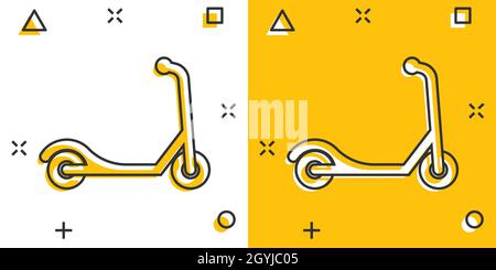 Elektroroller Symbol im Comic-Stil. Fahrrad Cartoon Vektor-Illustration auf weißem Hintergrund isoliert. Geschäftskonzept mit Splash-Effekt für den Transport. Stock Vektor