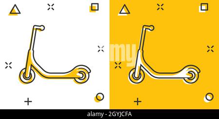 Elektroroller Symbol im Comic-Stil. Fahrrad Cartoon Vektor-Illustration auf weißem Hintergrund isoliert. Geschäftskonzept mit Splash-Effekt für den Transport. Stock Vektor