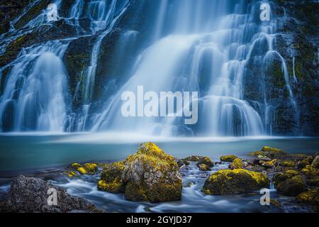 Der Gollinger wasserfall (manchmal auch Gollingfall oder Schwarzbachfall genannt) ist einer der schönsten Wasserfälle Österreichs, der sich an der Golling an der befindet Stockfoto
