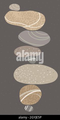 Pyramid of balancing light light stones on a dark background on dark background zen stone. Vector minimalist decor illustration illustration Stock Vektor