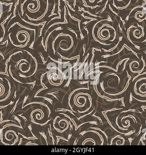 Stock Vektor nahtloses Muster von Spiralen und abstrakten Formen in beige Farben.Vektor nahtloses Muster in pastellbraunen Farben. Stock Vektor