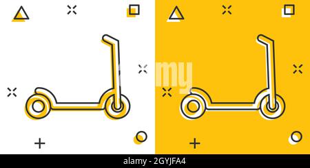 Elektroroller Symbol im Comic-Stil. Fahrrad Cartoon Vektor-Illustration auf weißem Hintergrund isoliert. Geschäftskonzept mit Splash-Effekt für den Transport. Stock Vektor