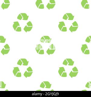 Nahtloses Öko-Muster. Drei Pfeile eco recyceln. Verwenden Sie Ornament Doodle auf weißem Hintergrund. Grüne flache Vektortapete. Null Abfall Ökologie Kreis Symbol. Stock Vektor