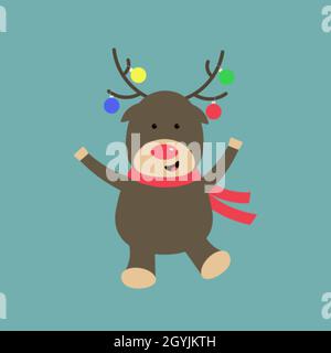 Niedliche Cartoon Hirsch mit Weihnachtskugeln auf Hörnern Stock Vektor