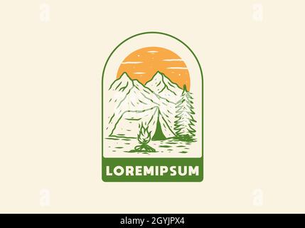Linie Kunst Illustration Zeichnung von Camping mit Lagerfeuer-Design Stock Vektor