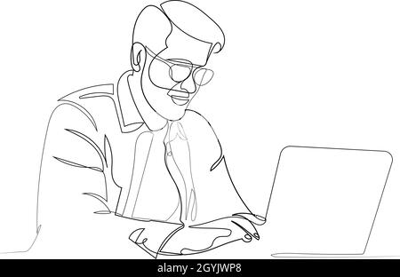 Geschäftsmann mit Brille und Laptop Stock Vektor