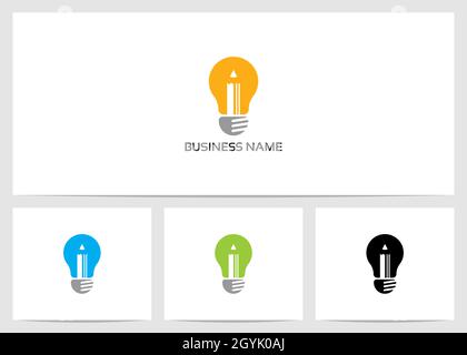 Bleistift Innen Beleuchtung Glühbirne Logo Design Stock Vektor
