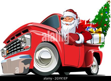 Cartoon Retro Weihnachten Lieferwagen. Verfügbares eps-10-Vektorformat, das durch Gruppen mit Transparenzeffekten getrennt ist, um mit einem Klick neu zu malen Stock Vektor