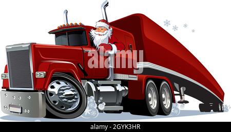 Cartoon Retro Weihnachten semi Truck. Verfügbares eps-10-Vektorformat, das durch Gruppen und Ebenen getrennt ist, für eine einfache Bearbeitung Stock Vektor