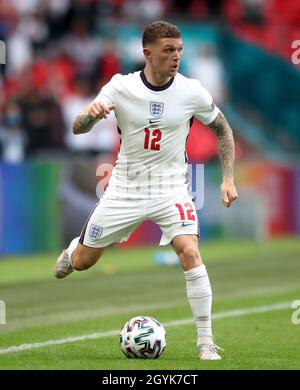 Datei-Foto vom 29-06-2021 von Englands Kieran Trippier während der UEFA Euro 2020 Runde des Spiels von 16 im Wembley Stadium, London. Kieran Trippier kann es kaum erwarten, England zum ersten Mal vor den Fans zu führen, wobei der Rechtshänder Gareth Southgate für seine fortgesetzte Unterstützung bei der Vorbereitung auf den Skipper gegen Andorra dankbar ist. Ausgabedatum: Freitag, 8. Oktober 2021. Stockfoto