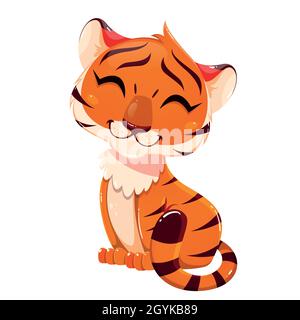 Tiger-Junge Zeichentrickfigur. Niedlicher kleiner Tiger. Vektorgrafik auf weißem Hintergrund Stock Vektor