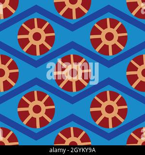 Abstrakt stilisierte Sonne und Wellen nahtlose Vektor-Muster Hintergrund. Historische antike Ägypten inspiriert Hintergrund Himmel und Wasser Motive. Geometrisch Stock Vektor
