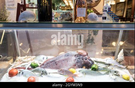 Frischer Fisch Auf Dem Display Nafplion Peloponnes Griechenland Stockfoto