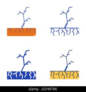 Symbol für Wüstenbildung in flacher und linientaurischer Ausführung. Dürresymbol. Vektorgrafik. Stock Vektor