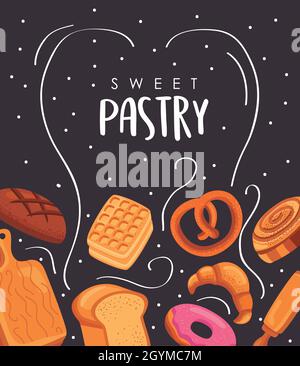 Süße Gebäckprodukte Poster-Ikonen Stock Vektor